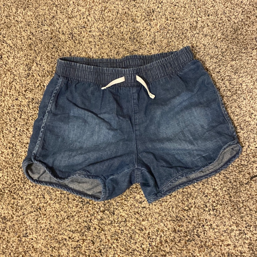 dark blue adjustable denim shorts